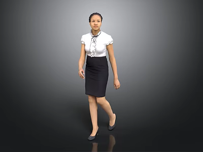 Child Wearing White Shirt And Black Skirt Walking On Gray Background 3d model