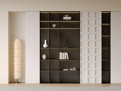 Elegant Modern Bookcase With Open Shelves Decorative Items And Storage Compartments 3d model