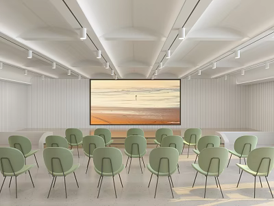Modern Kindergarten Space With Green Chairs And Large Screen 3d model