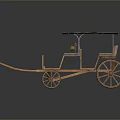 Vintage Wooden Horse Drawn Carriage With Canopy Top Leather Seats Brass Lamp And Spoked Wheels