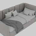 Modern Light Gray Double Bed with Headboard Pillows and Blanket
