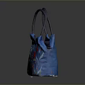 Floral Embroidered Blue Handbag with Purple Handles and Colorful Flower Design