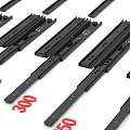 Black Metal Drawer Slides With Various Lengths And Red Size Labels