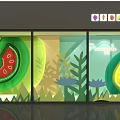 Shop Window Display With Fresh Fruits Green Plants And Natural Healthy Theme