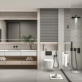 Modern Bathroom Interior Features Vanity Mirror Toilet Shower Cabinets And Decorative Plant