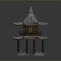 Traditional Chinese Pavilion With Two Story Tiled Roof Curved Eaves And Wooden Pillars