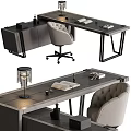 Modern Home Office Desk With Comfortable Chair Table Lamp And Open Book