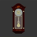 Traditional Red Wooden Grandfather Clock With Gold Accents Round Dial And Pendulum
