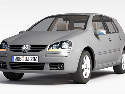 Volkswagen Golf Gray Compact Car With Headlights And Alloy Wheels 3d model