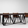 Modern Dining Table Set With Wooden Tabletop And Metal Frame Brown Chairs