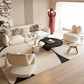 Modern Cream Style Sofa Coffee Table Combination Modern Cream Double Sofa Cream Style Floor Lamp Cream Style Carpet Modern Casual Single Sofa 3d model
