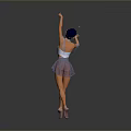 Ballerina Woman Performing Graceful Dance Pose in Blue Leotard and Short Tutu on Pointe Shoes