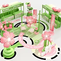 Inflatable Cherry Blossom Decorations With Green Pink Booth Path And Sign For Event