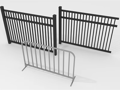 Black Metal Fence Panels And Silver Curved Temporary Barrier For Outdoor Use 3d model
