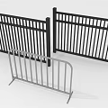 Black Metal Fence Panels And Silver Curved Temporary Barrier For Outdoor Use