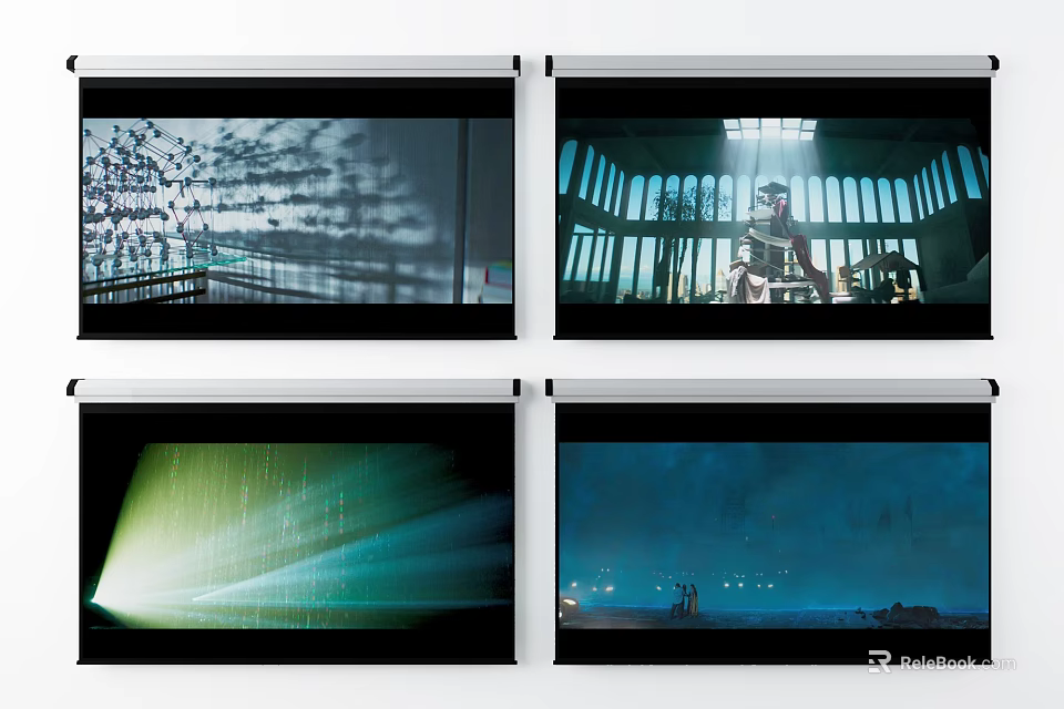 Projection Monitoring System Showing Security Surveillance Video Footage In Multiple Scenes 3d model 