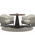 Modern Round Table And Light Upholstered Chairs Set With Metal Base And Rug