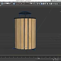 Wooden Roadside Trash Can With Black Lid And Striped Design For Street Facility Use
