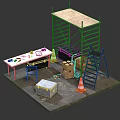 Practical Functional Workbench with Tools Toolboxes Traffic Cones and Scaffolding in Workshop Area 3d model