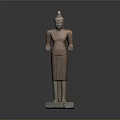Ancient Stone Carving Sculpture of Standing Figure With Decorative Headpiece and Stone Base