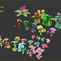 Colorful Decorative Plants With Various Flowers And Green Leaves In Different Pots