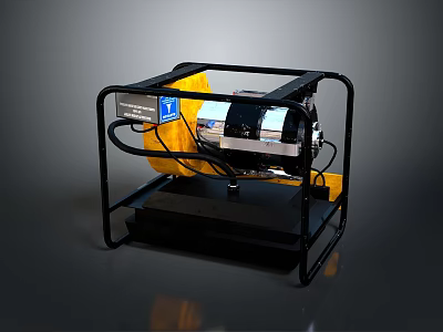 Industrial Power Generator With Black Metal Frame Yellow Panel And Cables 3d model