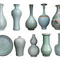Ceramic Wares Collection Featuring Assorted Shapes Various Colors and Decorative Vases with Plate
