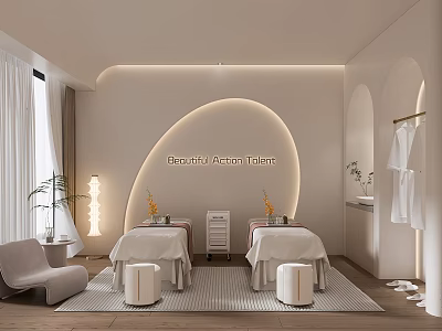 Beauty Salon Interior with Massage Beds Cozy Lighting and Decorative Plants 3d model
