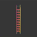 Yellow And Silver Aluminum Ladder With Step Rungs And Wheels For Home Use