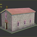 Stone Church Building With Red Tile Roof Stone Wall Windows And Cross On Top