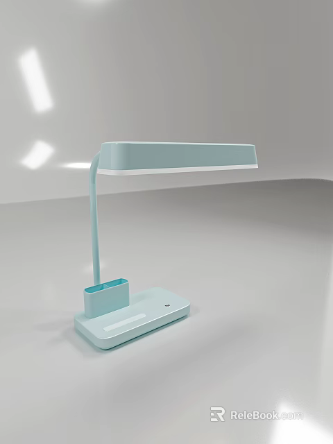 Modern Light Blue Desk Lamp with Curved Arm Pen Holder Base and Bright Minimalist Design 3d model 