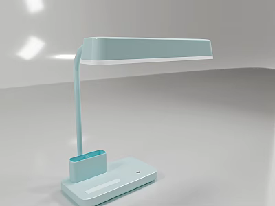 Modern Light Blue Desk Lamp with Curved Arm Pen Holder Base and Bright Minimalist Design 3d model