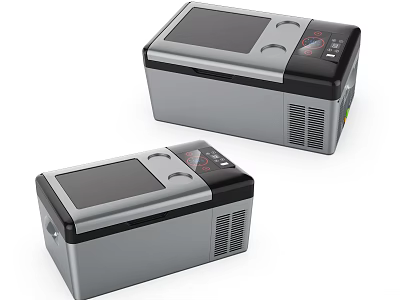 Two Modern Portable Gray Black Refrigerators With Control Panel Display Vents 3d model