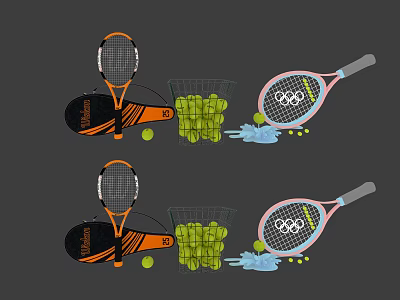High Quality Tennis Sports Equipment Including Olympic Rings Rackets Ball Nets And Tennis Balls 3d model
