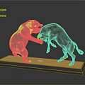 Blue Bear And Red Bull Confronting On Golden Base Statue