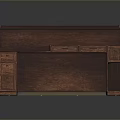 Dark Brown Wooden Desk With Multiple Drawers And Storage Cabinets