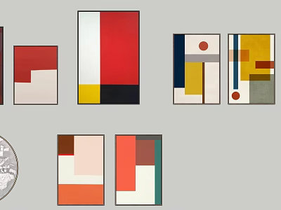 Abstract Paintings With Geometric Shapes And Vibrant Color Blocks In Modern Artwork 3d model