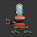 Vintage Robot Figure With Blue Red Silver Color And Spring Legs Design