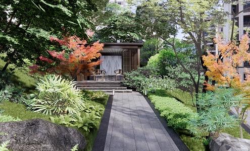 New Chinese Style Garden Landscape Residential District Landscape Corridor Frame Plant Group Garden Road Landscape Steps Forest House Room 3d model