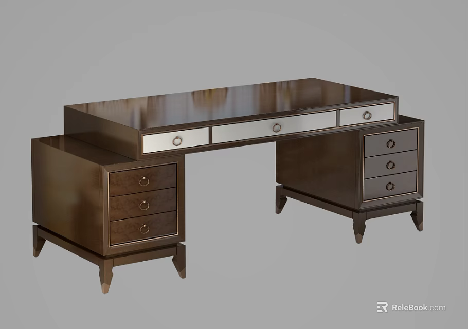 Classic Dark Wood Desk With Multiple Storage Drawers And Elegant Design 3d model 