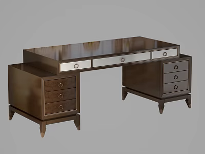 Classic Dark Wood Desk With Multiple Storage Drawers And Elegant Design 3d model