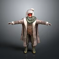3D Character Wearing Winter Coat Green Scarf And Red Face Mask With Outstretched Arms