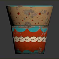 Hand Carved Colorful Cup Shaped Sculpture With Orange Blue Red Decorative Patterns