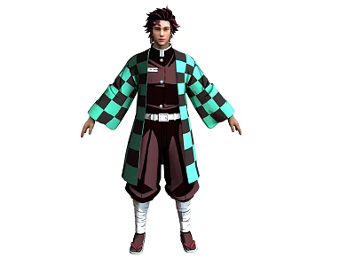 Man in Green and Black Checkered Coat with Dark Pants White Socks and Red Shoes 3d model