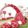 Romantic Photo Check-in Spot with Pink Red Flower Arch Butterflies Roses and Gift Boxes