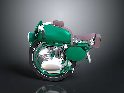Vintage Green Motorcycle With Brown Seat And Classic Engine Design 3d model
