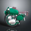Vintage Green Motorcycle With Brown Seat And Classic Engine Design