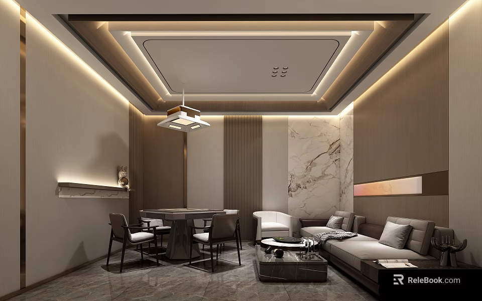Elegant Hotel Mahjong Room Interior Design With Mahjong Table And Comfortable Seats 3d model 