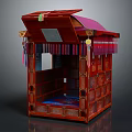 Traditional Red Wooden Commercial Equipment With Carved Patterns Tassel Decorations And Ornate Canopy
