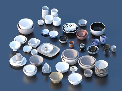 Assorted Ceramic Dinnerware Set With Bowls Plates Cups In Various Sizes And Shapes 3d model